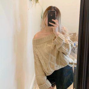 Off Shoulder Cable Knit Sweater